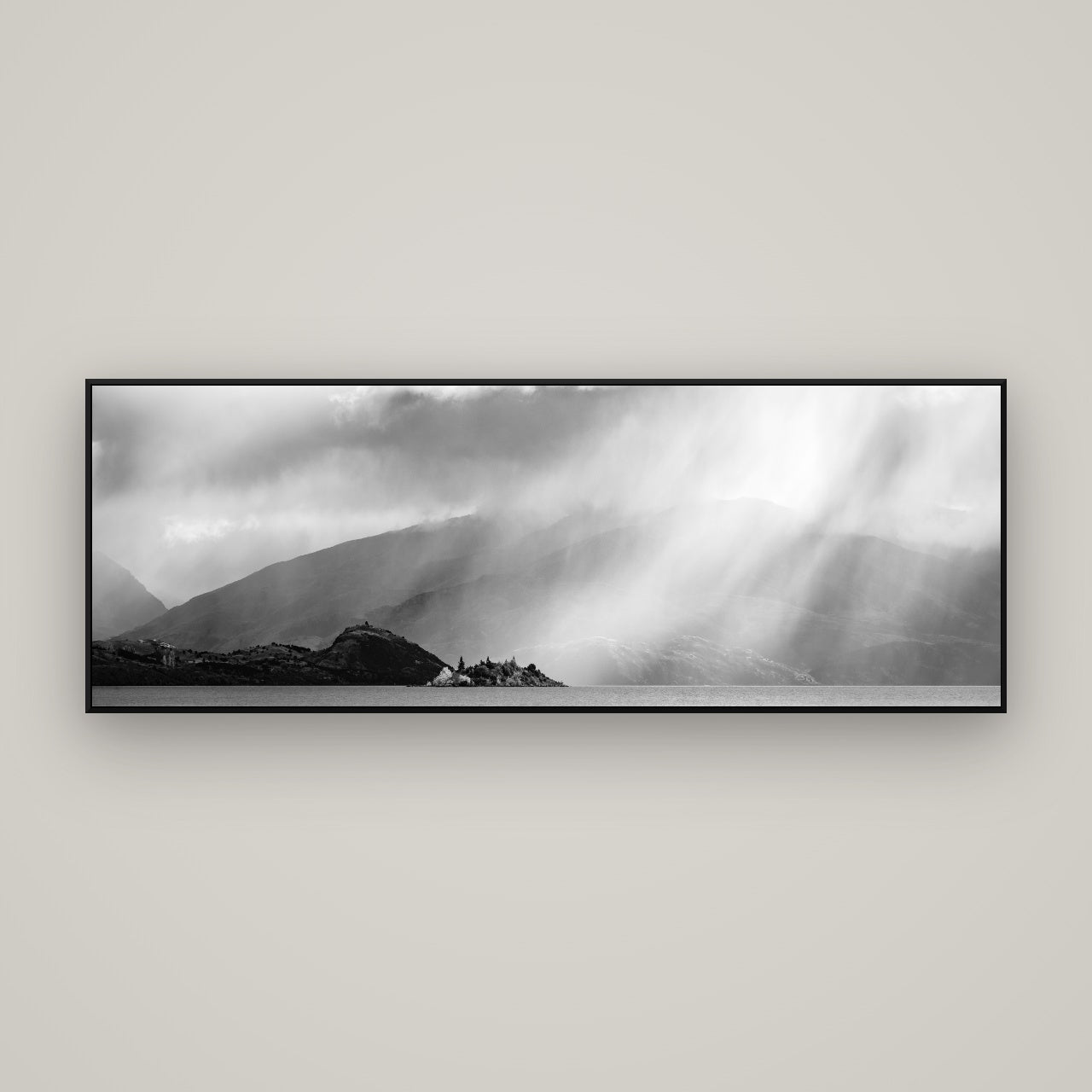 Aspiring Storm, Lake Wanaka — ArtBox Black, 170×60 cm. New Zealand fine art wall art by Stephen Milner.