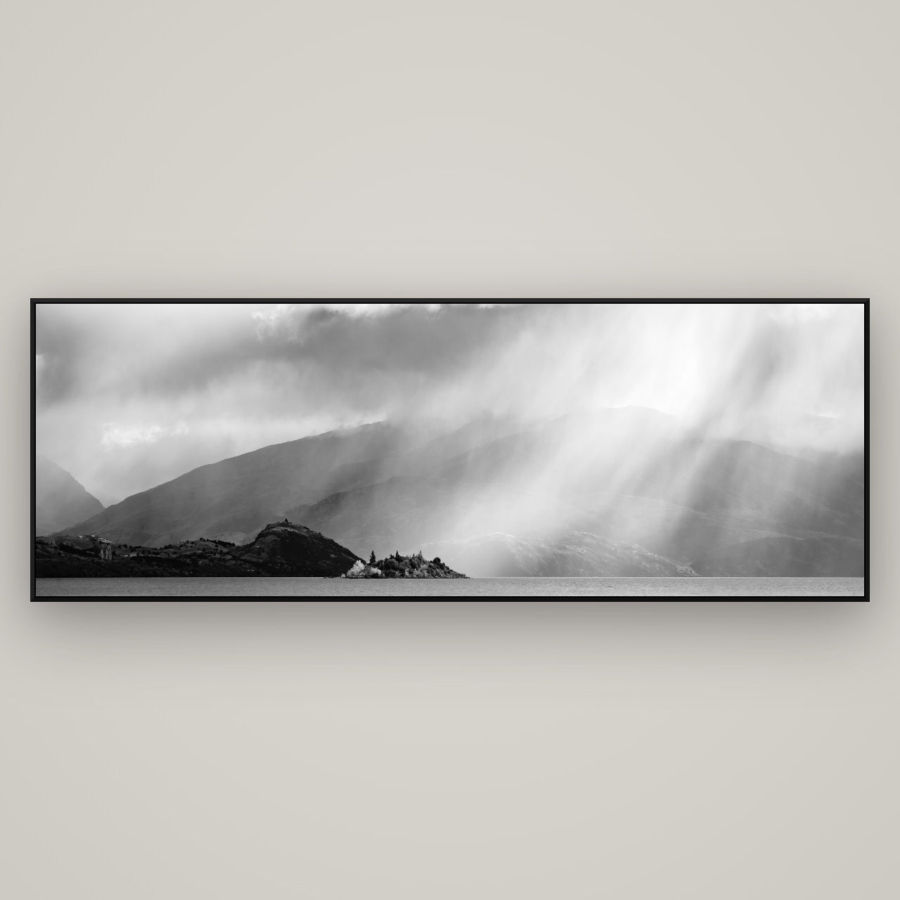 Aspiring Storm, Lake Wanaka — ArtBox Black, 198×70 cm. New Zealand fine art wall art by Stephen Milner.
