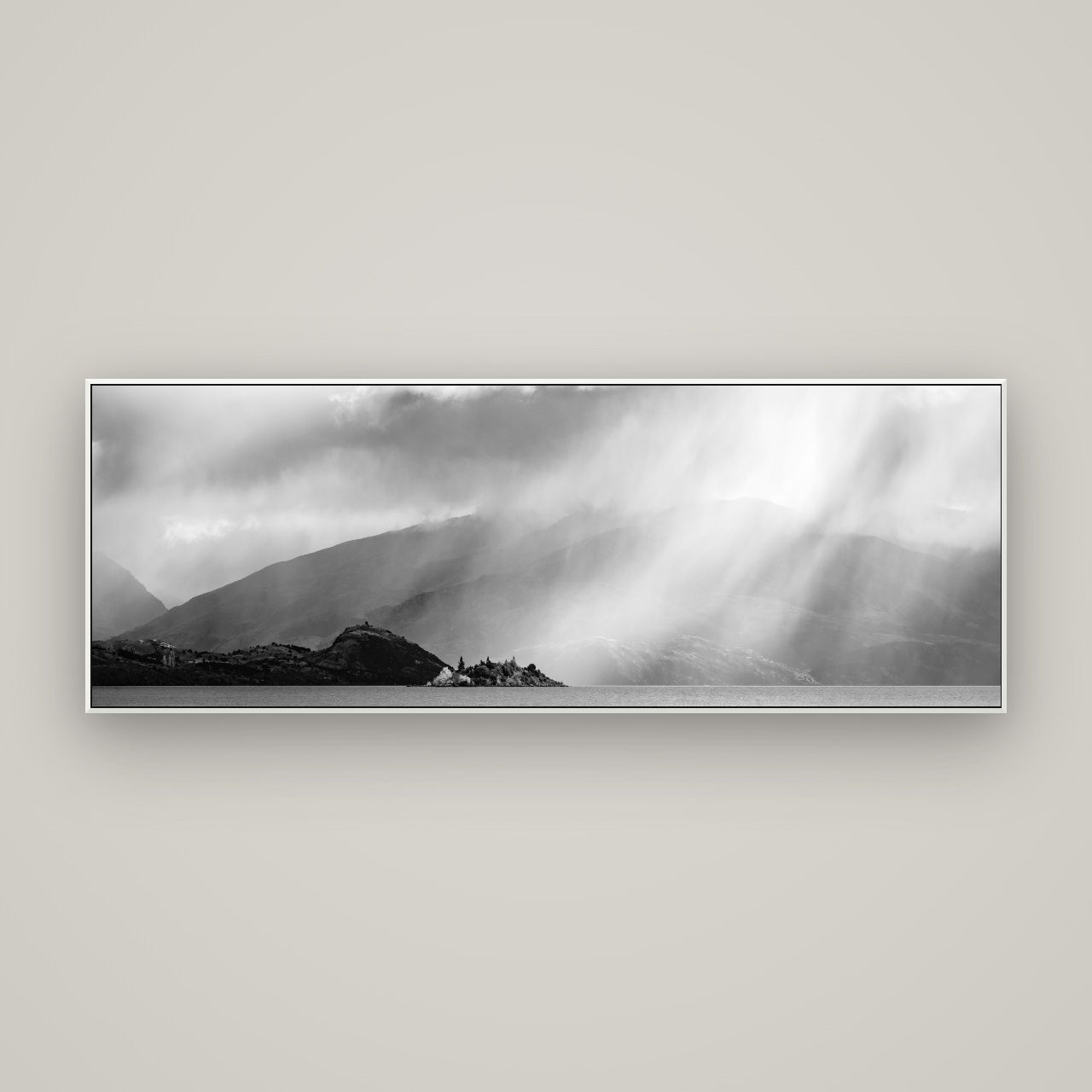 Aspiring Storm, Lake Wanaka — ArtBox White, 170×60 cm. New Zealand fine art wall art by Stephen Milner.