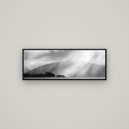 Aspiring Storm, Lake Wanaka — Basel Black Matte, 113×40 cm. New Zealand fine art wall art by Stephen Milner.