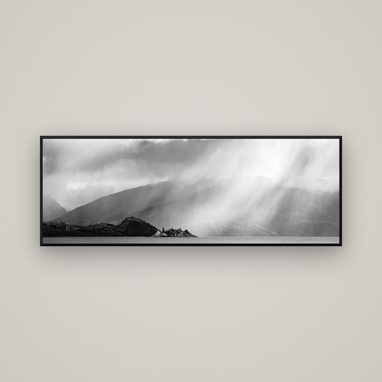 Aspiring Storm, Lake Wanaka — Basel Black Matte, 170×60 cm. New Zealand fine art wall art by Stephen Milner.