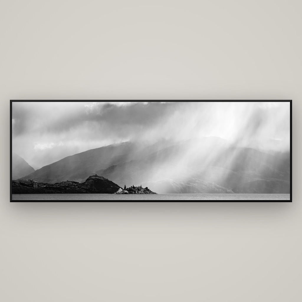 Aspiring Storm, Lake Wanaka — Basel Black Matte, 198×70 cm. New Zealand fine art wall art by Stephen Milner.