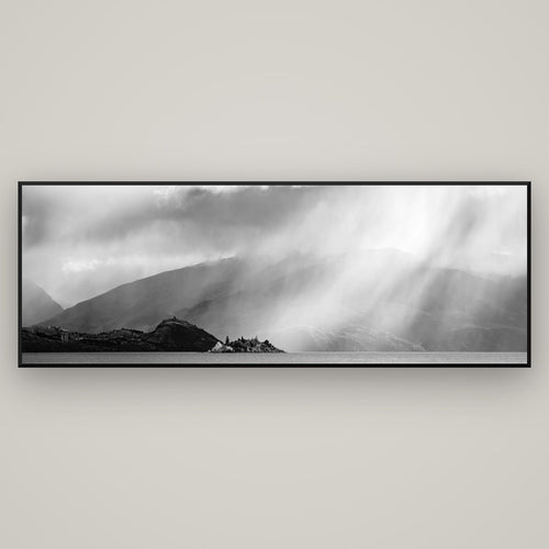 Aspiring Storm, Lake Wanaka — Basel Black, 198×70 cm. New Zealand fine art wall art by Stephen Milner.