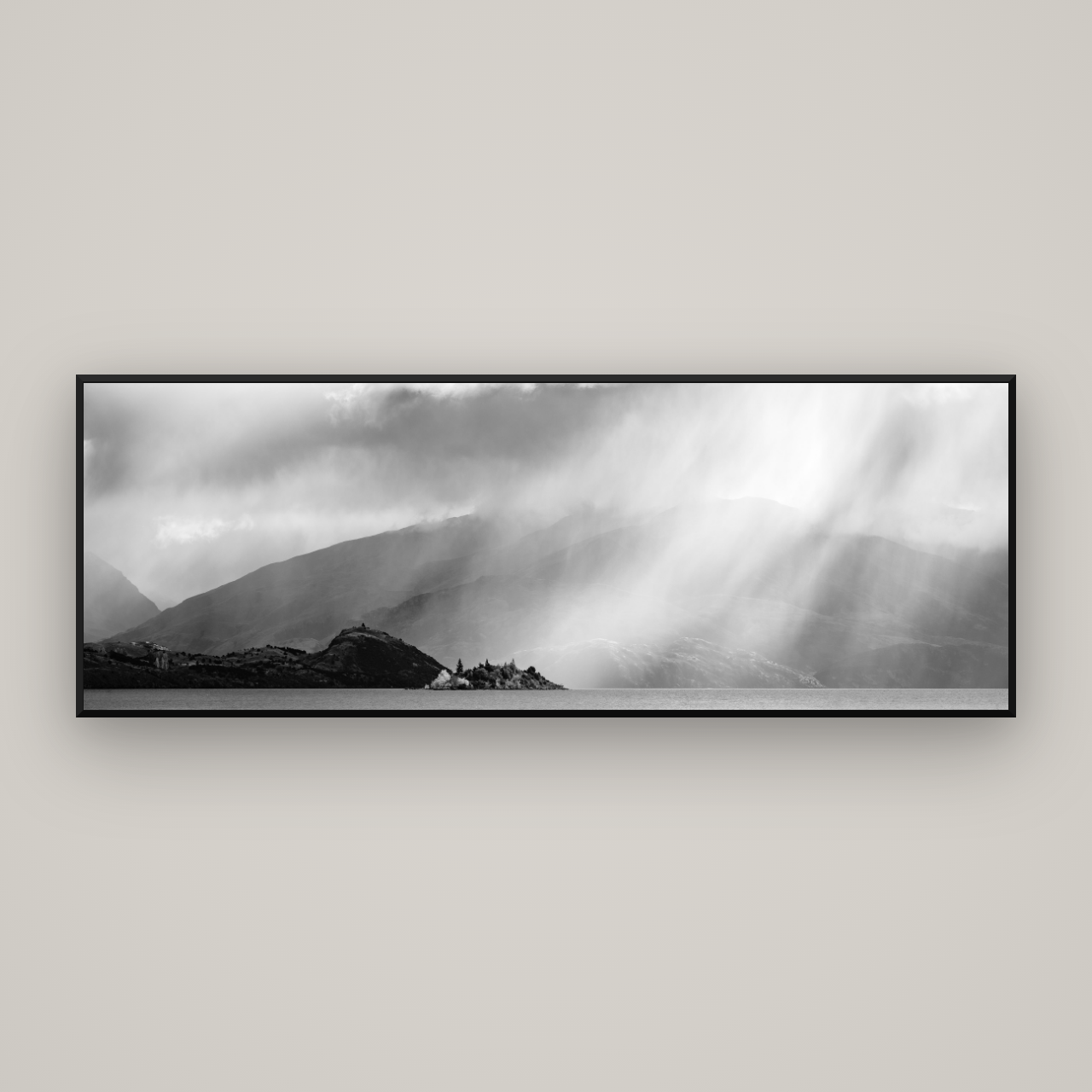 Aspiring Storm, Lake Wanaka — Basel Black Matte, 198×70 cm. New Zealand fine art wall art by Stephen Milner.