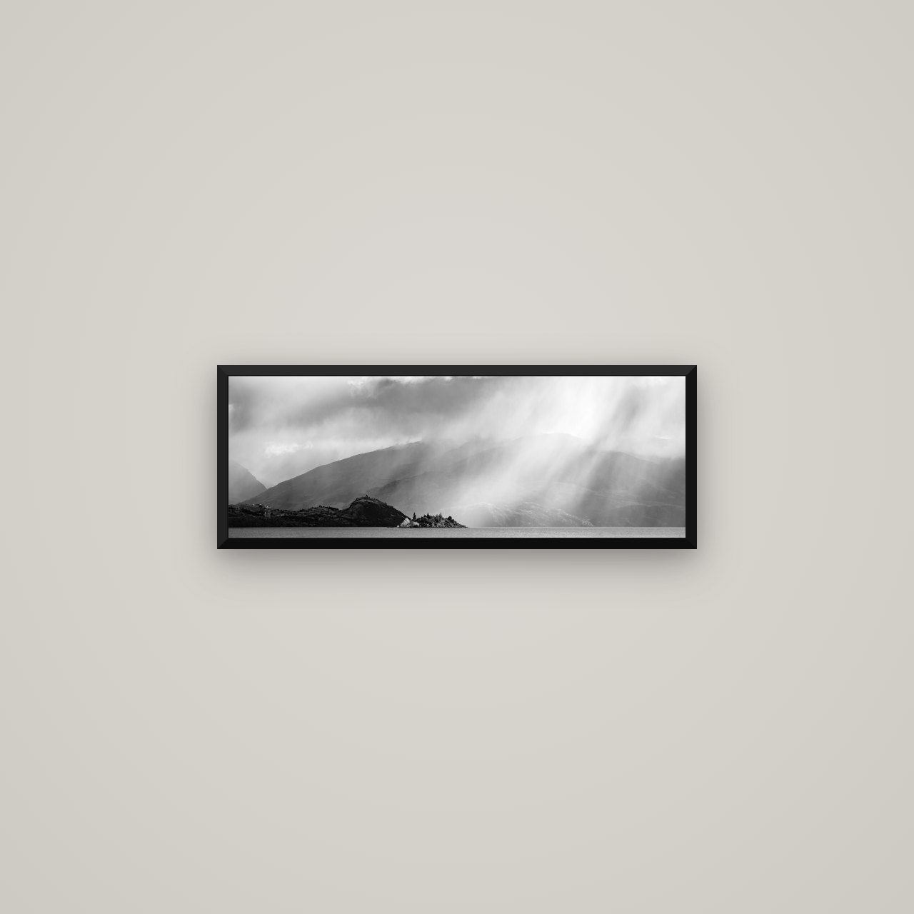 Aspiring Storm, Lake Wanaka — Basel Black Matte, 68×24 cm. New Zealand fine art wall art by Stephen Milner.