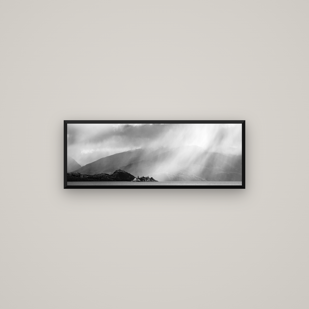 Aspiring Storm, Lake Wanaka — Basel Black Matte, 85×30 cm. New Zealand fine art wall art by Stephen Milner.
