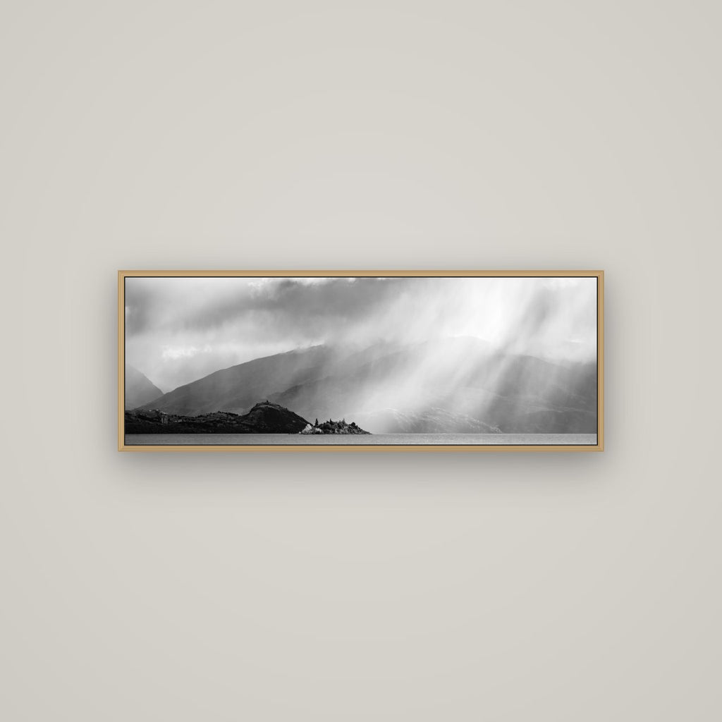 Aspiring Storm, Lake Wanaka, Basel Natural Oak, 113×40 cm. New Zealand fine art wall art by Stephen Milner.