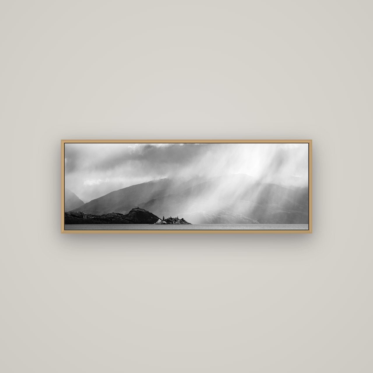Aspiring Storm, Lake Wanaka, Basel Natural Oak, 113×40 cm. New Zealand fine art wall art by Stephen Milner.
