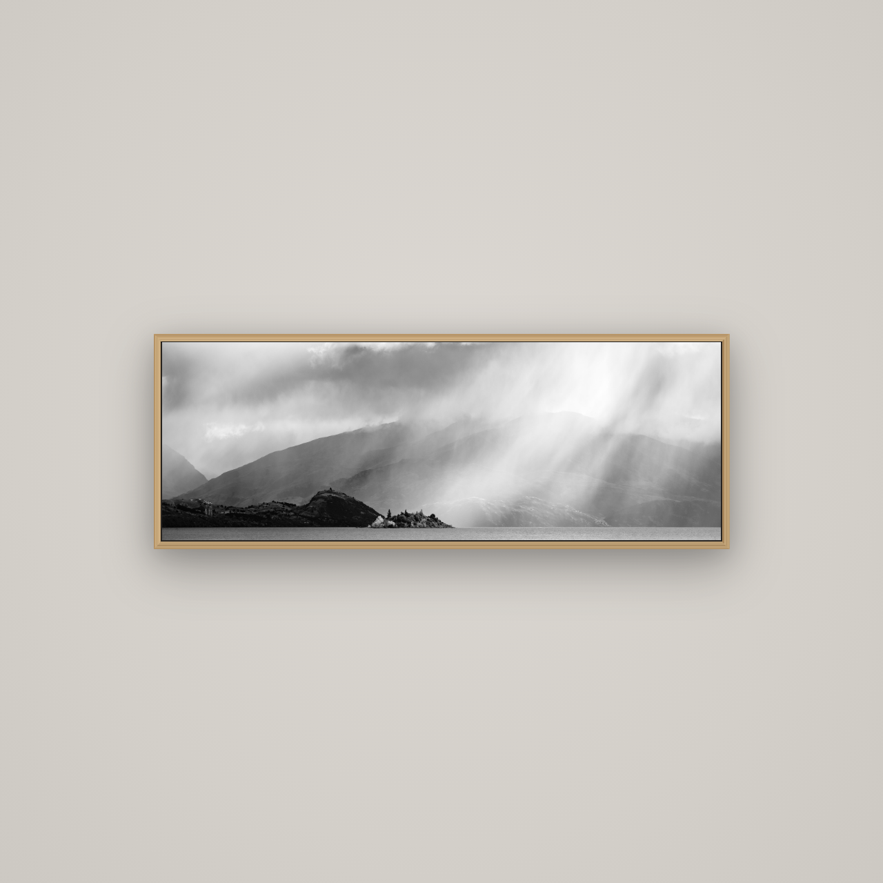 Aspiring Storm, Lake Wanaka, Basel Natural Oak, 113×40 cm. New Zealand fine art wall art by Stephen Milner.