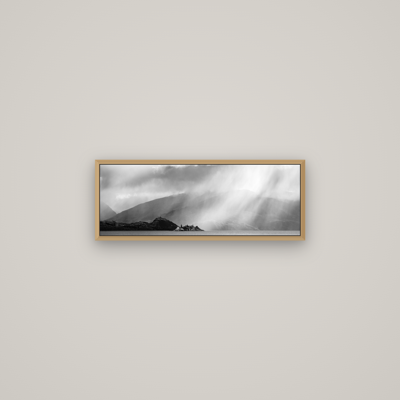 Aspiring Storm, Lake Wanaka, Basel Natural Oak, 68×24 cm. New Zealand fine art wall art by Stephen Milner.