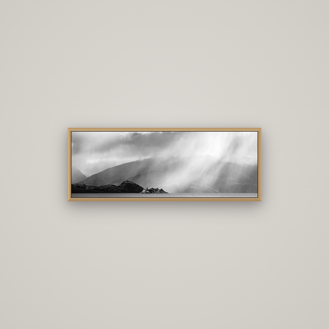 Aspiring Storm, Lake Wanaka, Basel Natural Oak, 85×30 cm. New Zealand fine art wall art by Stephen Milner.