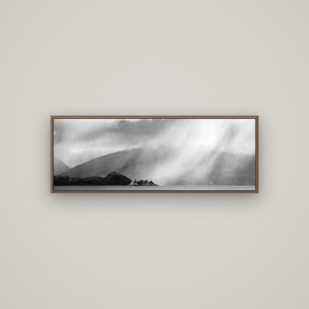 Aspiring Storm, Lake Wanaka, Basel Walnut, 113×40 cm. New Zealand fine art wall art by Stephen Milner.