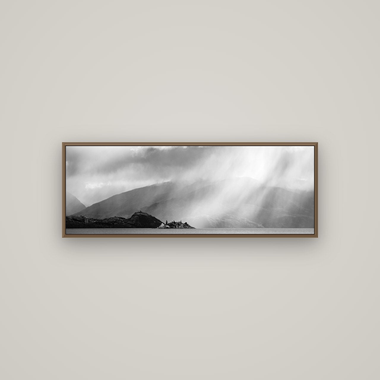 Aspiring Storm, Lake Wanaka, Basel Walnut, 113×40 cm. New Zealand fine art wall art by Stephen Milner.