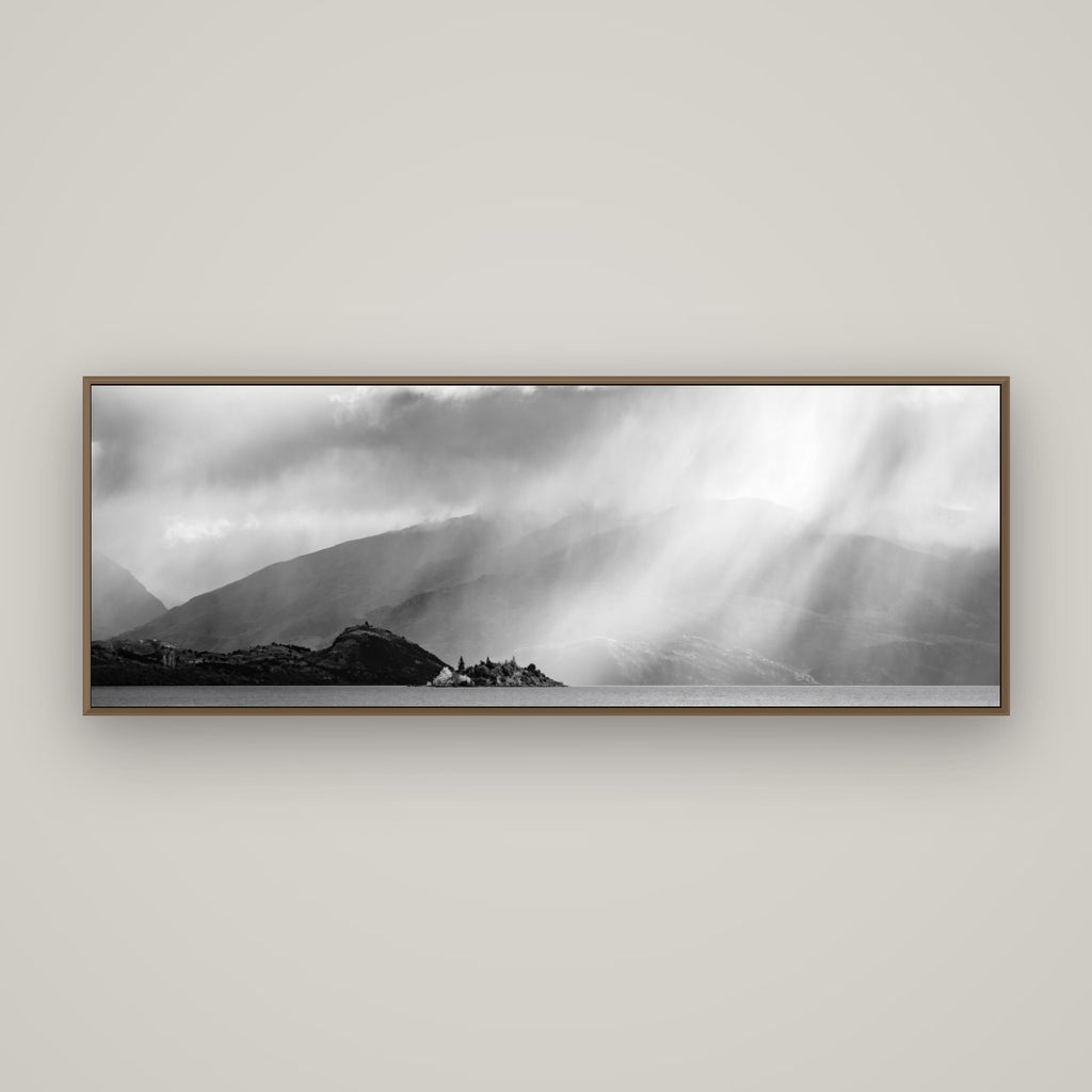 Aspiring Storm, Lake Wanaka, Basel Walnut, 170×60 cm. New Zealand fine art wall art by Stephen Milner.