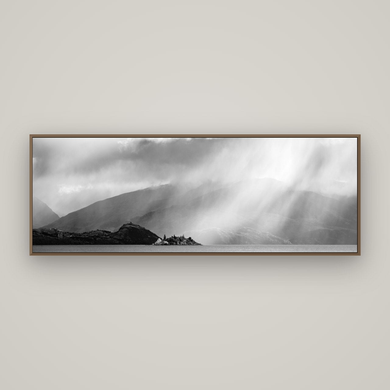 Aspiring Storm, Lake Wanaka, Basel Walnut, 170×60 cm. New Zealand fine art wall art by Stephen Milner.