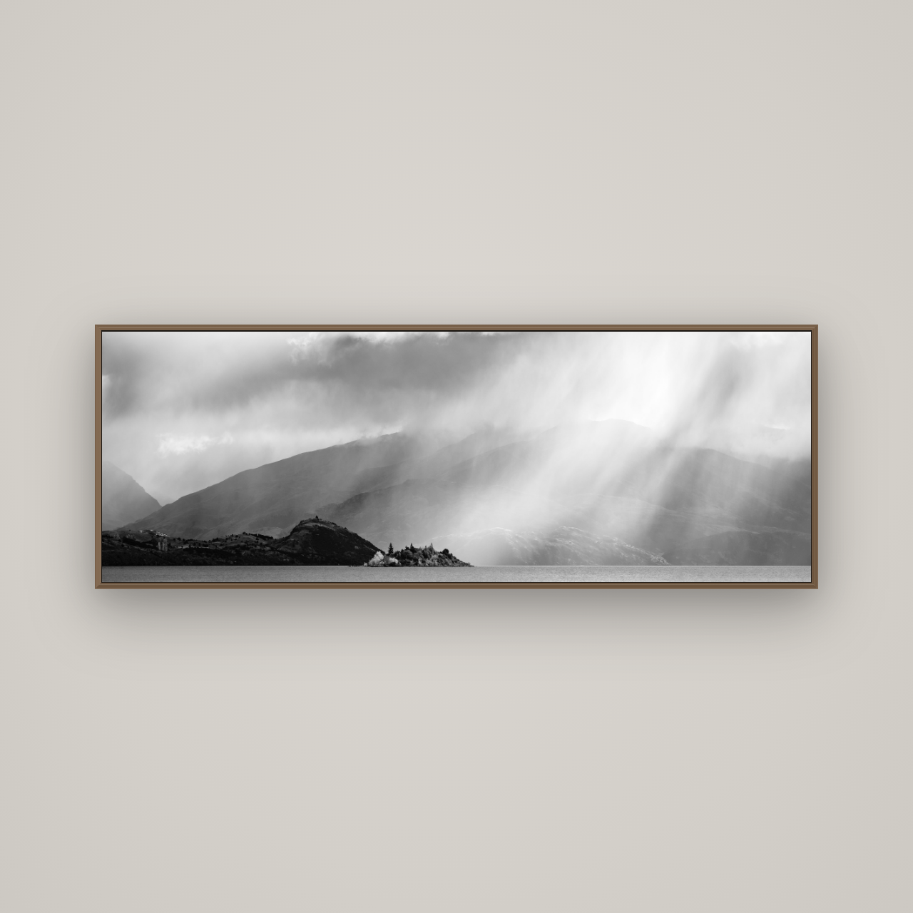 Aspiring Storm, Lake Wanaka, Basel Walnut, 170×60 cm. New Zealand fine art wall art by Stephen Milner.