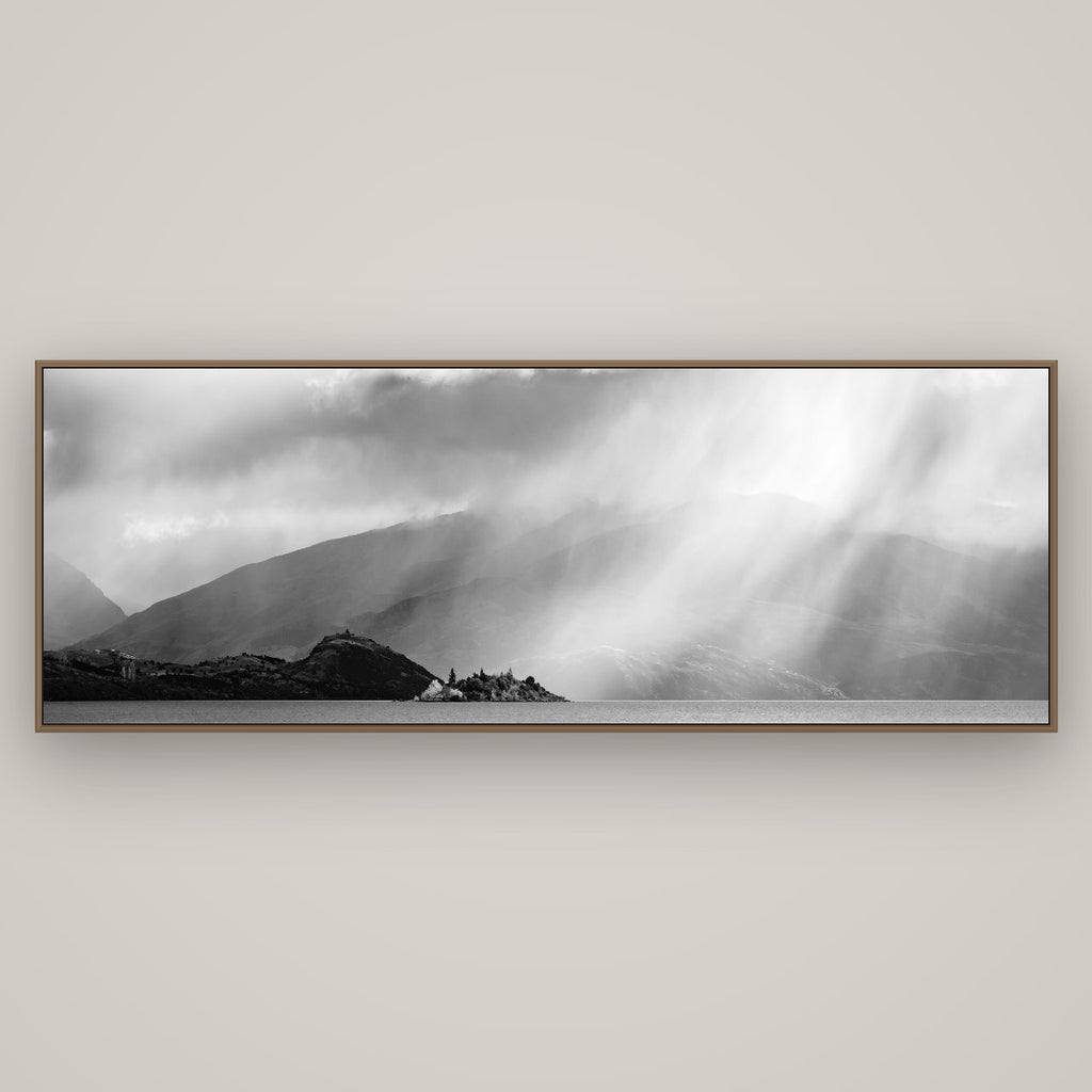 Aspiring Storm, Lake Wanaka, Basel Walnut, 198×70 cm. New Zealand fine art wall art by Stephen Milner.