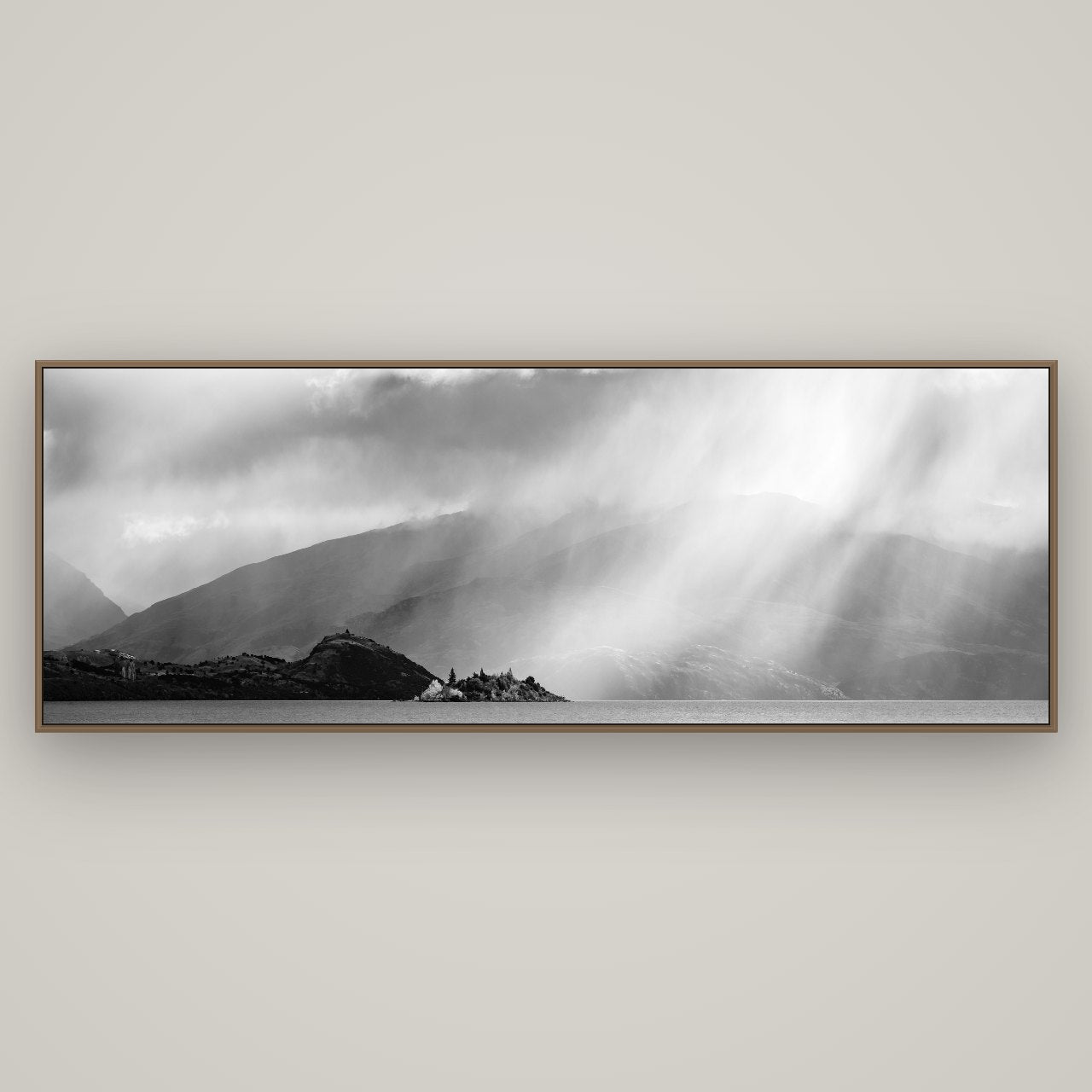 Aspiring Storm, Lake Wanaka, Basel Walnut, 198×70 cm. New Zealand fine art wall art by Stephen Milner.