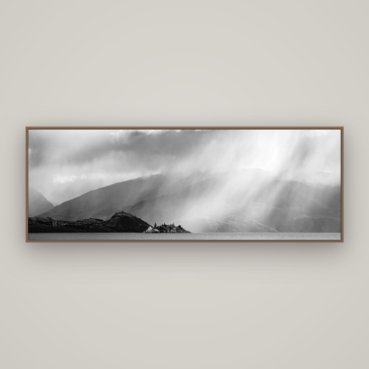 Aspiring Storm, Lake Wanaka, Basel Walnut, 198×70 cm. New Zealand fine art wall art by Stephen Milner.