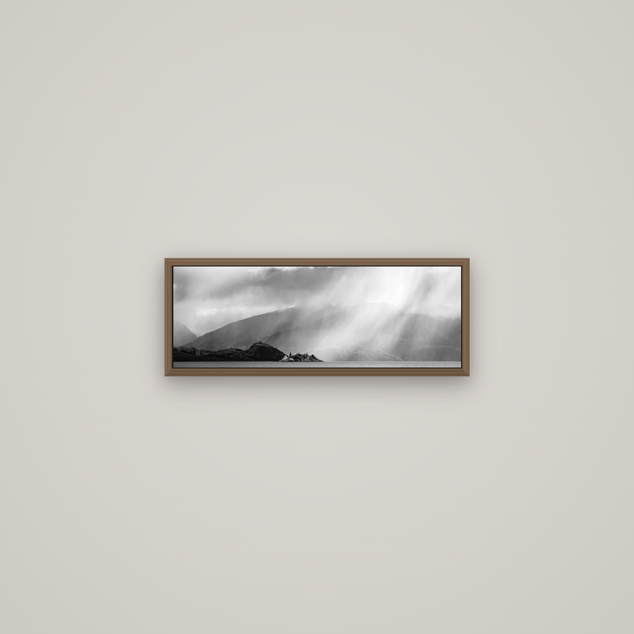 Aspiring Storm, Lake Wanaka, Basel Walnut, 57×20 cm. New Zealand fine art wall art by Stephen Milner.