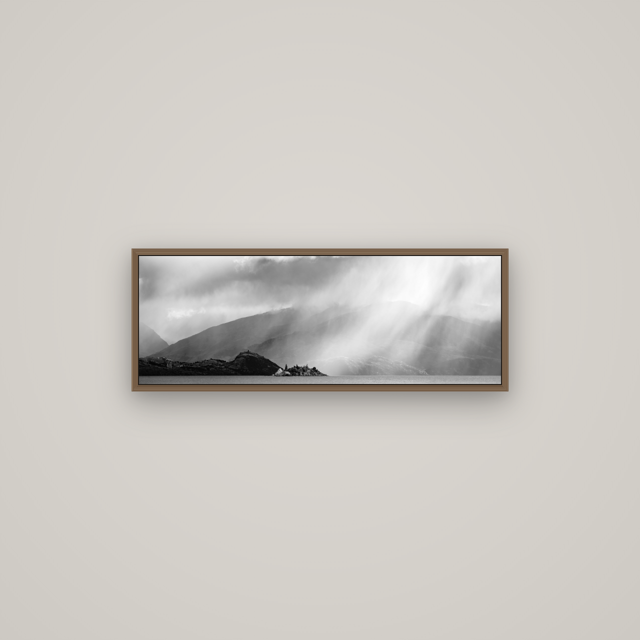 Aspiring Storm, Lake Wanaka, Basel Walnut, 85×30 cm. New Zealand fine art wall art by Stephen Milner.