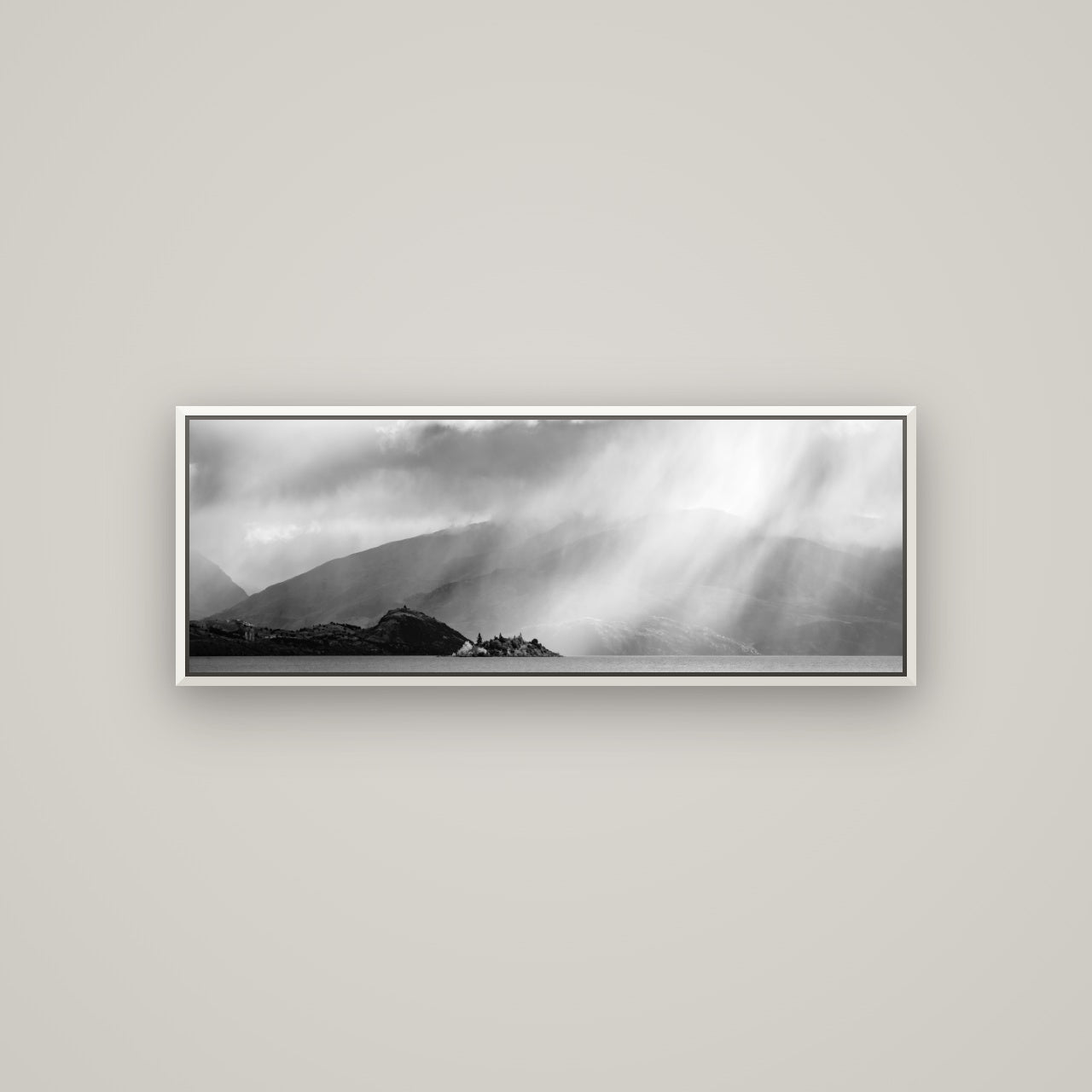 Aspiring Storm, Lake Wanaka — Basel White, 113×40 cm. New Zealand fine art wall art by Stephen Milner.