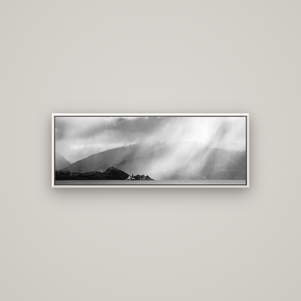 Aspiring Storm, Lake Wanaka — Basel White, 113×40 cm. New Zealand fine art wall art by Stephen Milner.
