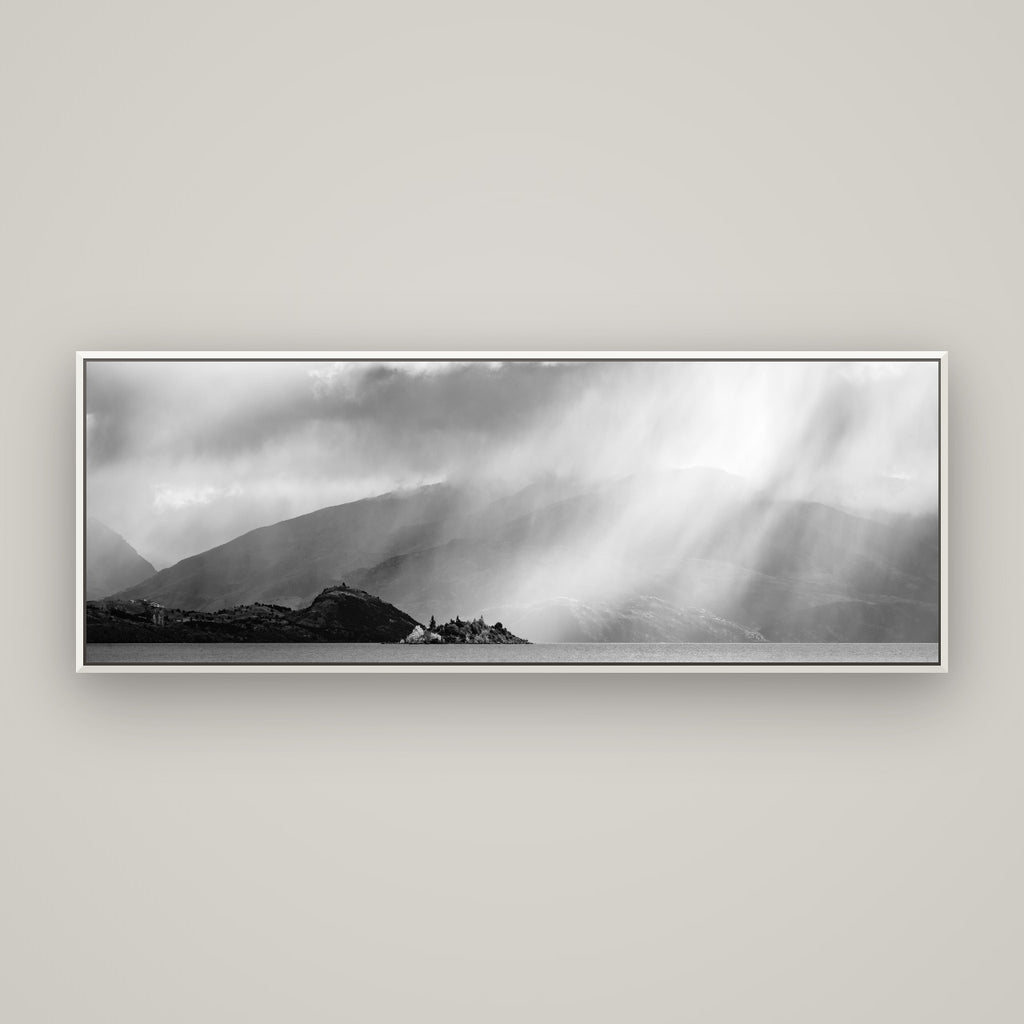 Aspiring Storm, Lake Wanaka — Basel White, 170×60 cm. New Zealand fine art wall art by Stephen Milner.