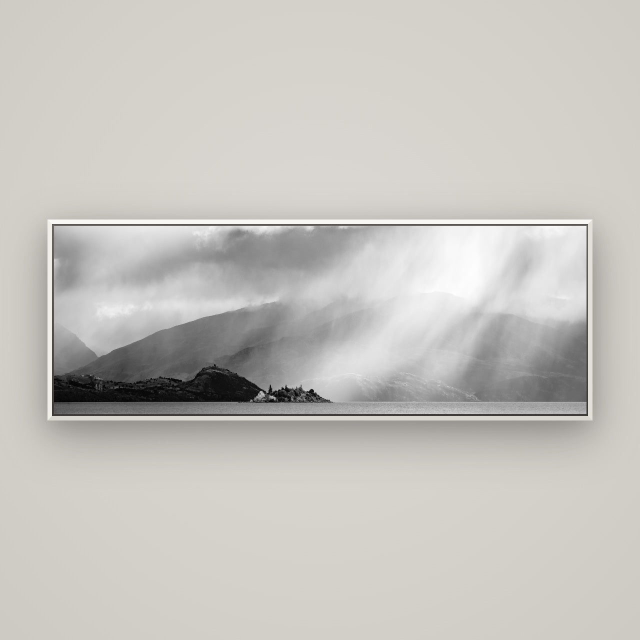 Aspiring Storm, Lake Wanaka — Basel White, 170×60 cm. New Zealand fine art wall art by Stephen Milner.