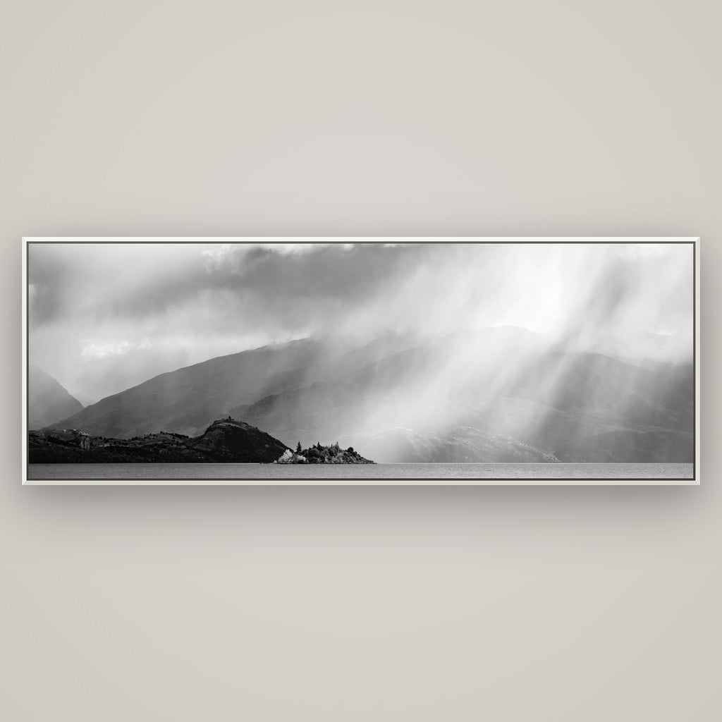 Aspiring Storm, Lake Wanaka — Basel White, 198×70 cm. New Zealand fine art wall art by Stephen Milner.