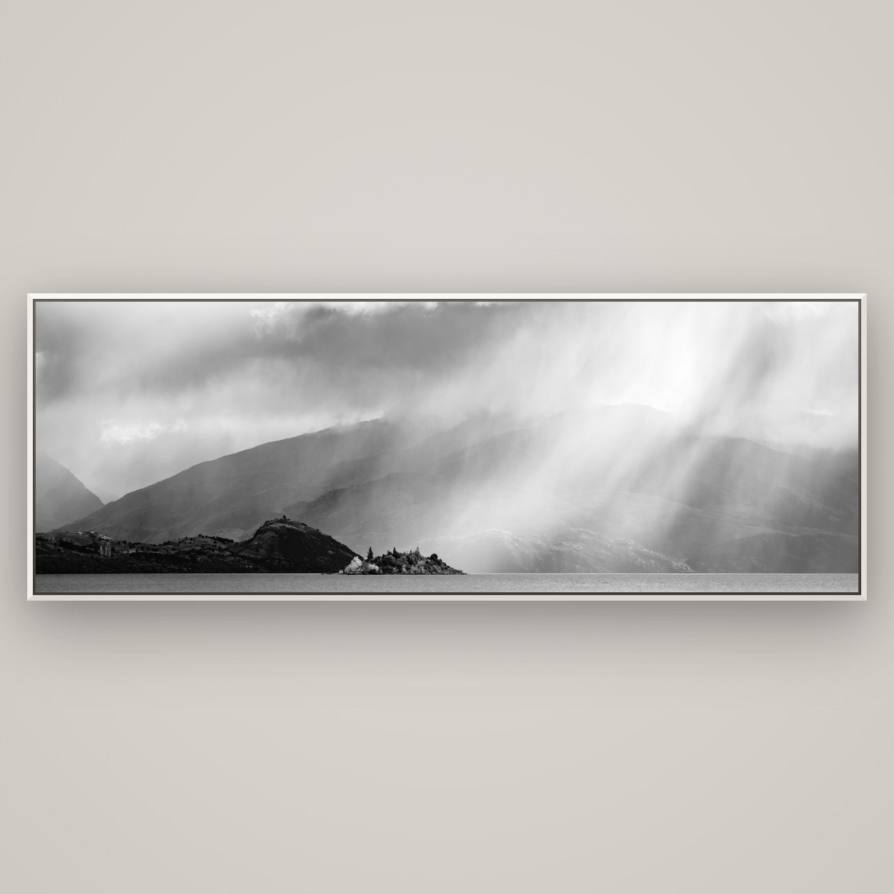 Aspiring Storm, Lake Wanaka — Basel White, 198×70 cm. New Zealand fine art wall art by Stephen Milner.