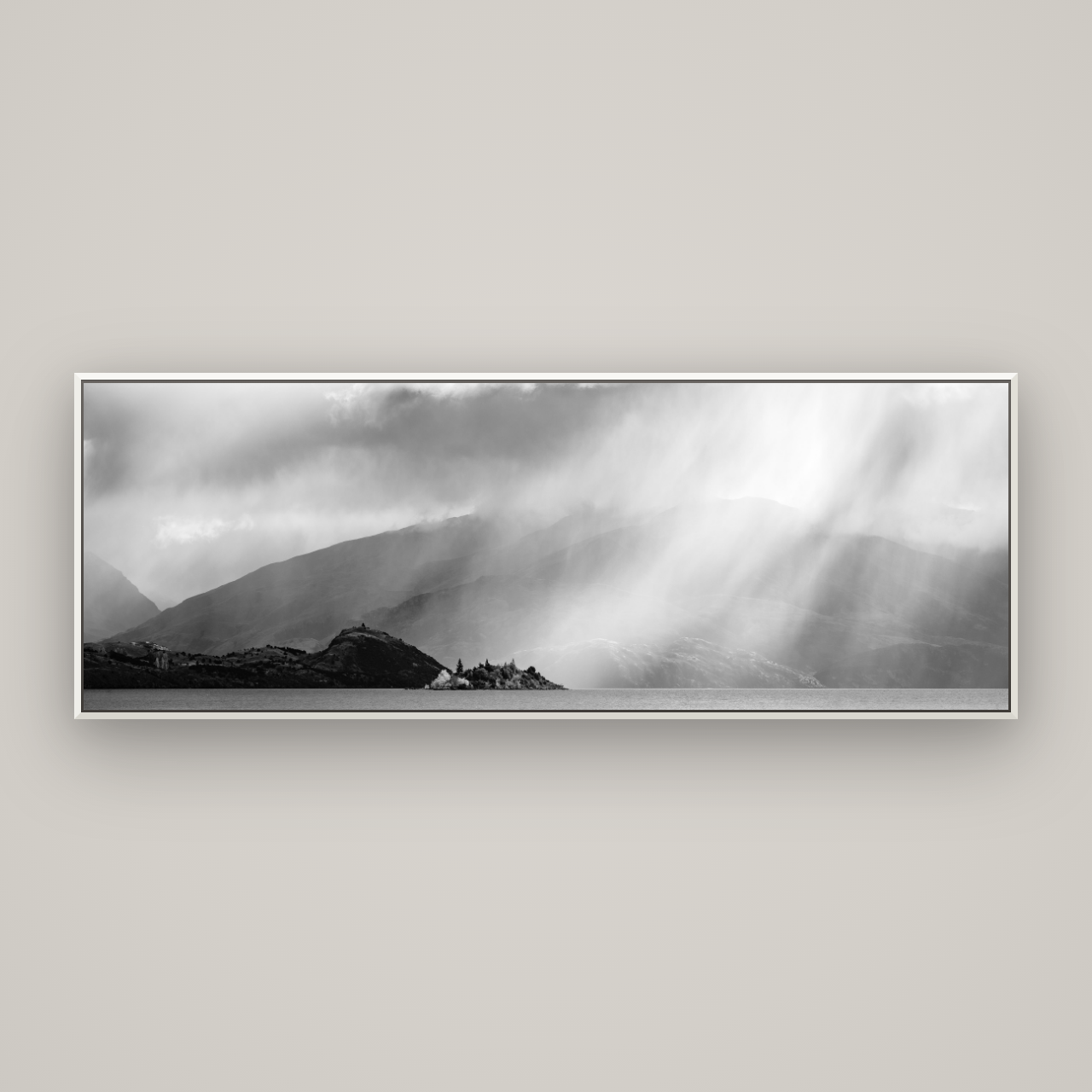 Aspiring Storm, Lake Wanaka — Basel White, 198×70 cm. New Zealand fine art wall art by Stephen Milner.