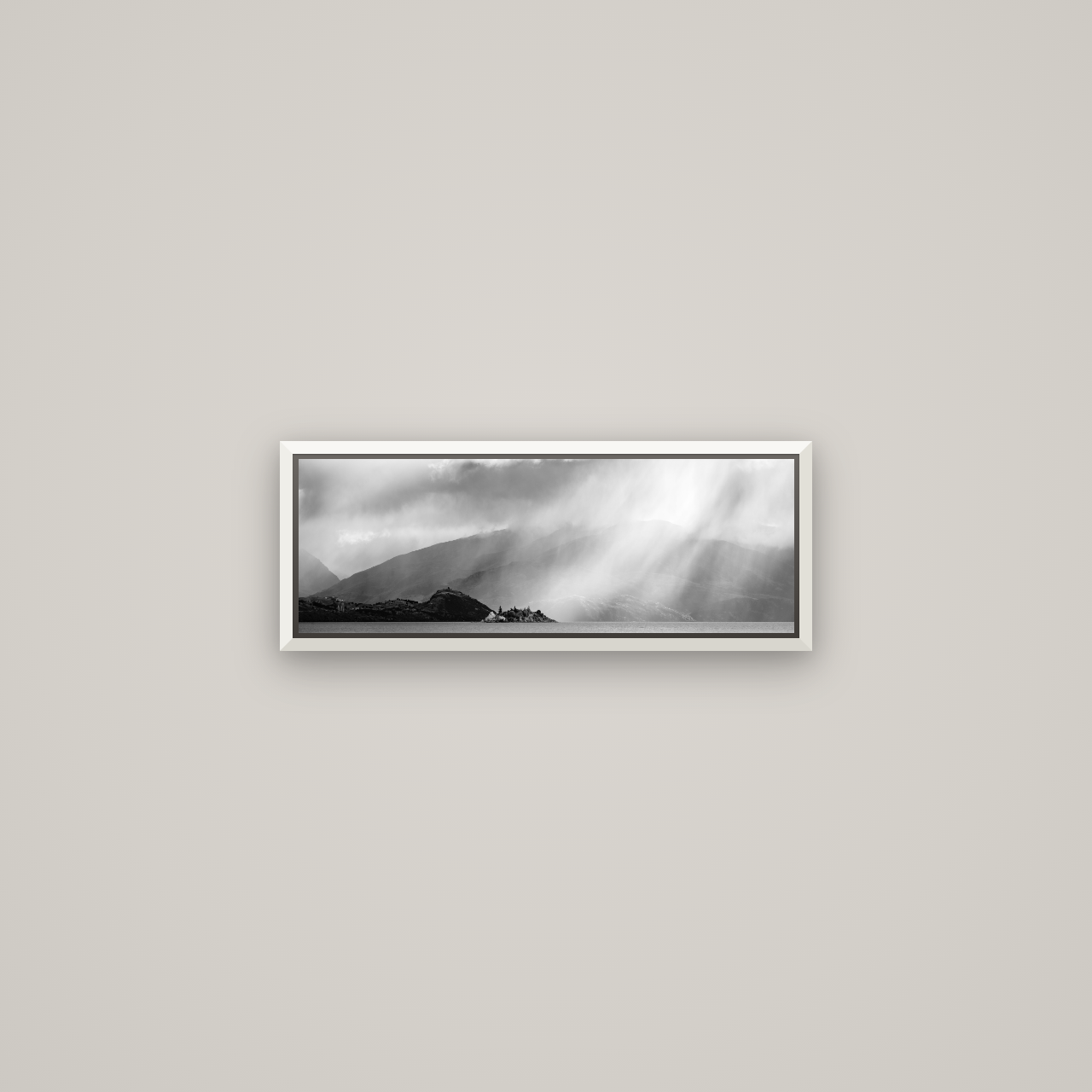 Aspiring Storm, Lake Wanaka — Basel White, 57×20 cm. New Zealand fine art wall art by Stephen Milner.