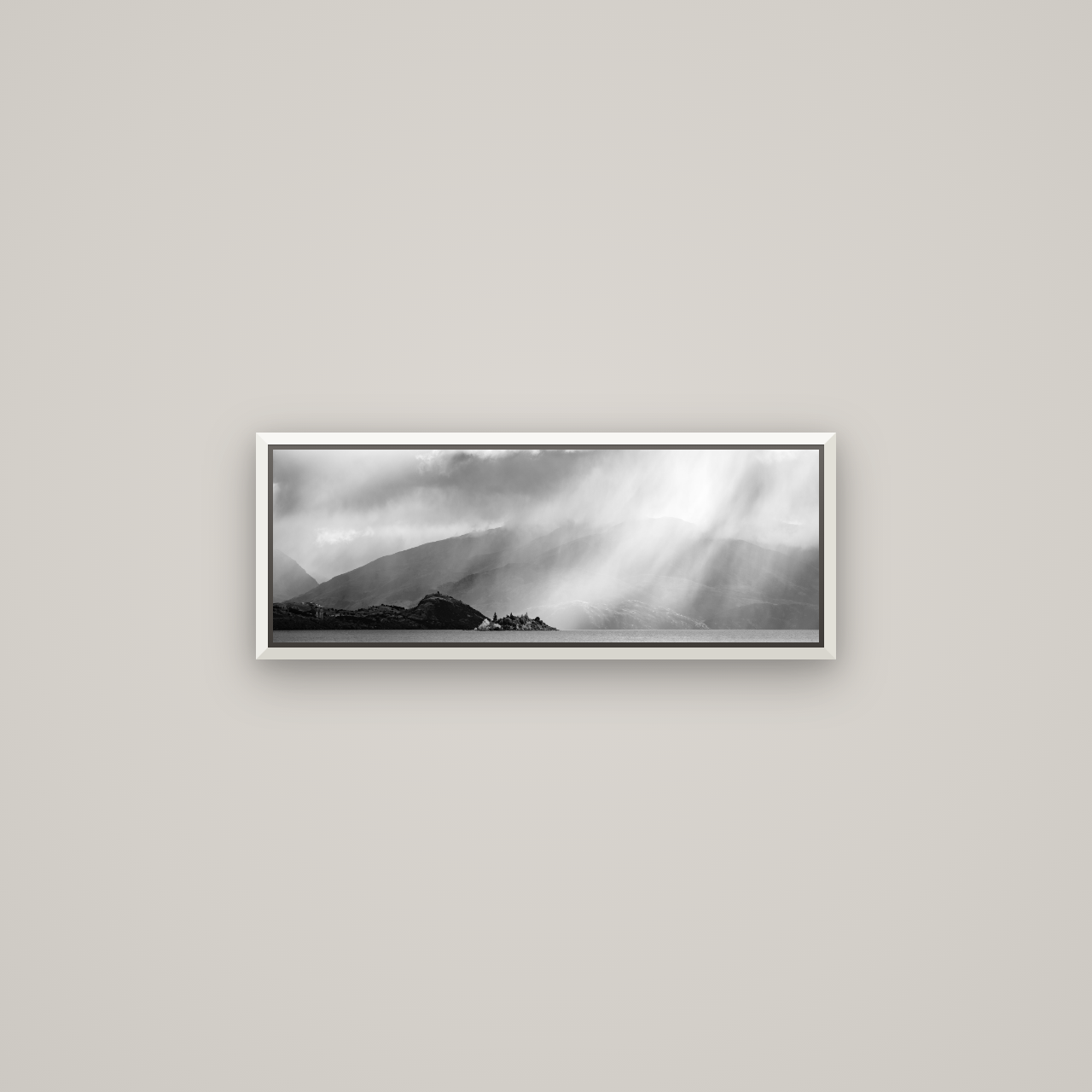 Aspiring Storm, Lake Wanaka — Basel White, 68×24 cm. New Zealand fine art wall art by Stephen Milner.