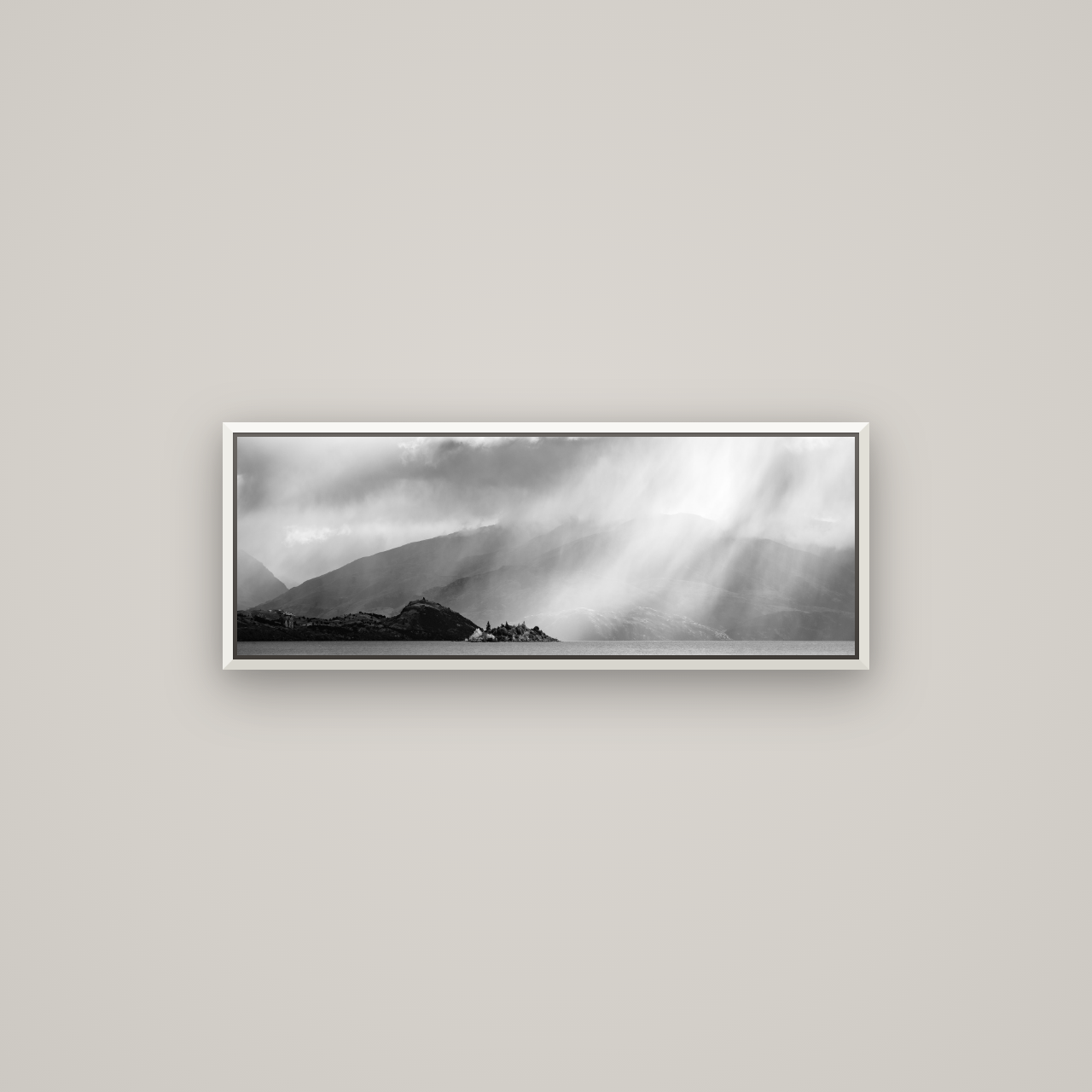 Aspiring Storm, Lake Wanaka — Basel White, 85×30 cm. New Zealand fine art wall art by Stephen Milner.