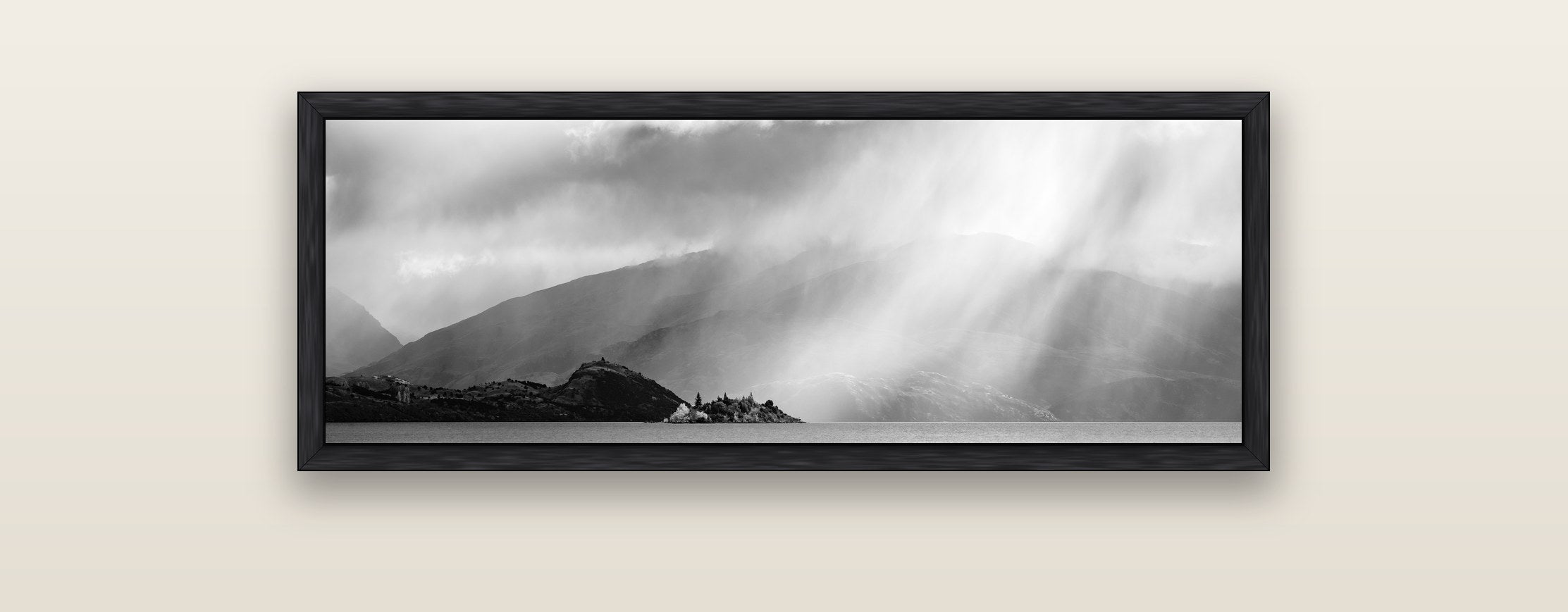 Aspiring Storm, Lake Wanaka — black float frame framed canvas print. New Zealand fine art landscape wall art by Stephen Milner.