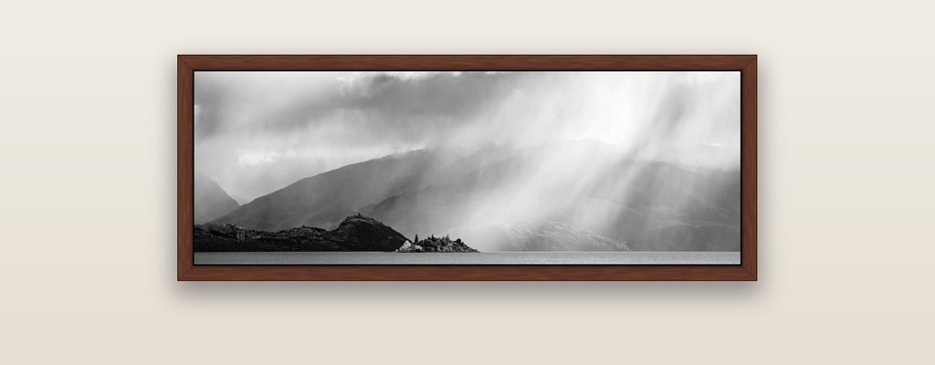 Aspiring Storm, Lake Wanaka — brown float frame framed canvas print. New Zealand fine art landscape wall art by Stephen Milner.