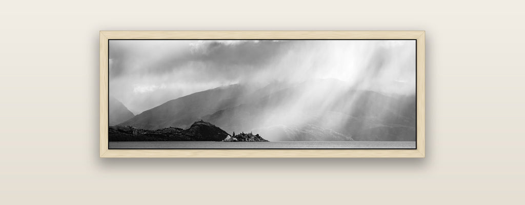 Aspiring Storm, Lake Wanaka — natural float frame framed canvas print. New Zealand fine art landscape wall art by Stephen Milner.