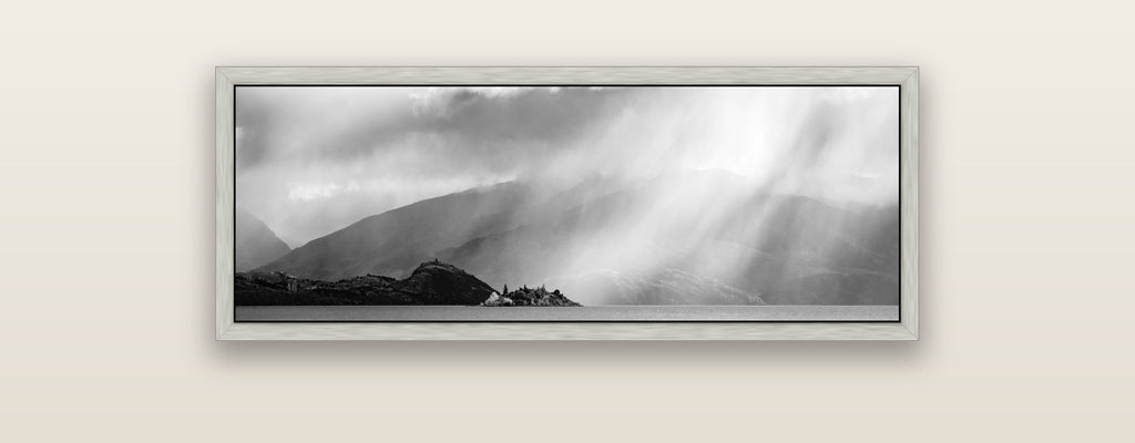 Aspiring Storm, Lake Wanaka — silver float frame framed canvas print. New Zealand fine art landscape wall art by Stephen Milner.