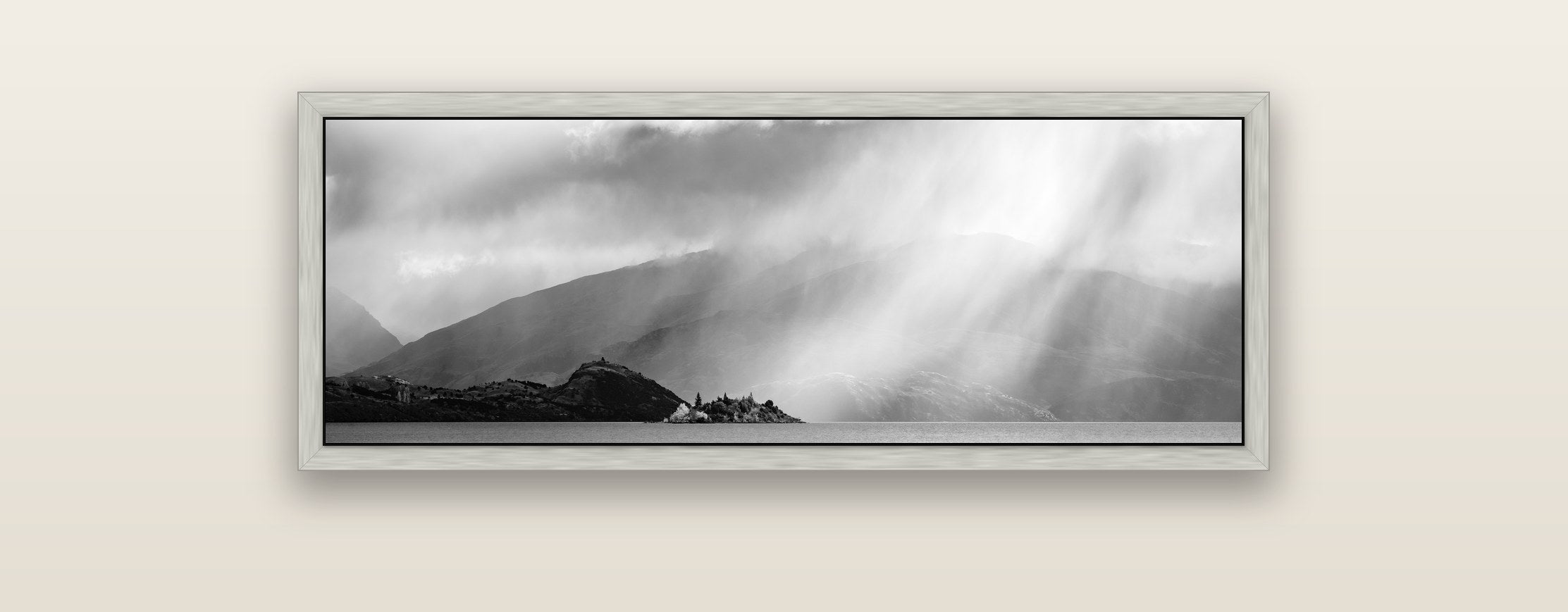 Aspiring Storm, Lake Wanaka — silver float frame framed canvas print. New Zealand fine art landscape wall art by Stephen Milner.