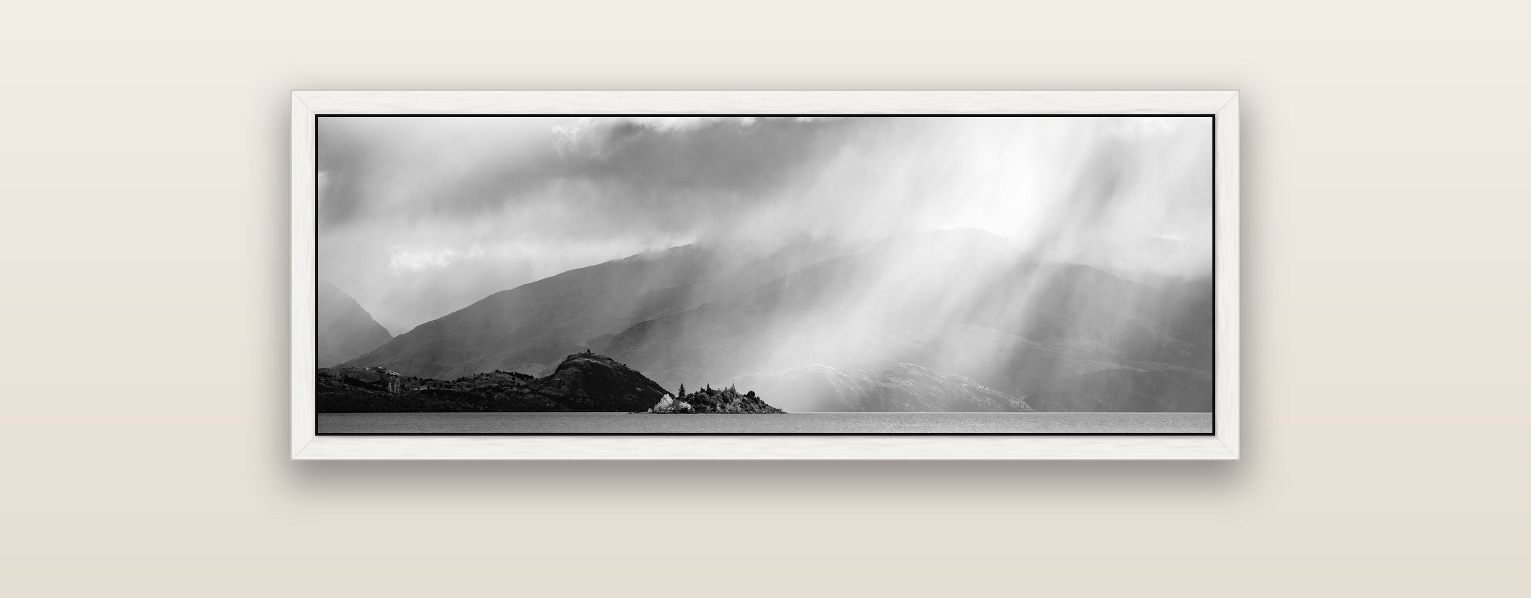 Aspiring Storm, Lake Wanaka — white float frame framed canvas print. New Zealand fine art landscape wall art by Stephen Milner.