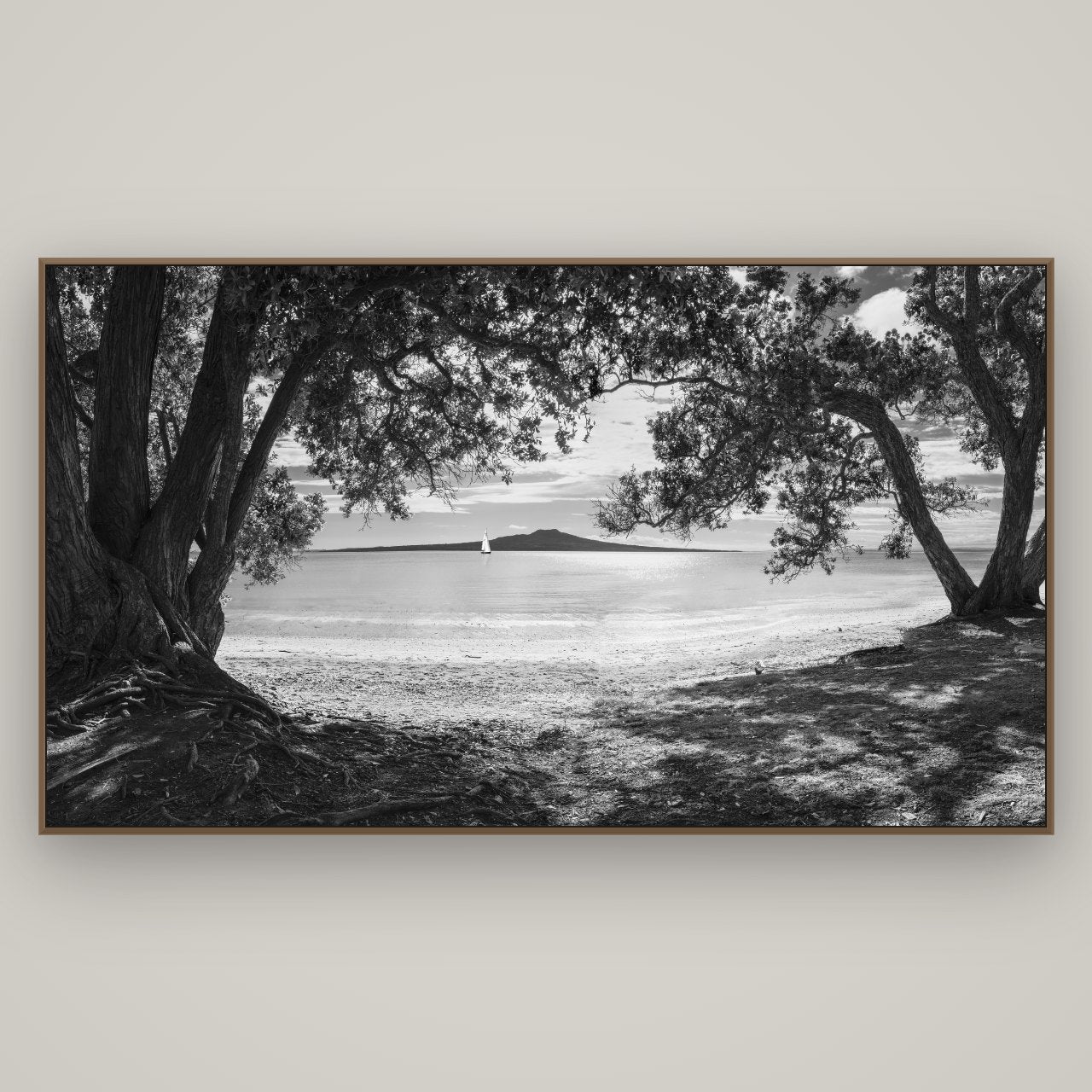 Auckland's Canvas, Pōhutukawa Symphony, Basel Walnut, 196×110 cm. New Zealand fine art wall art by Stephen Milner.
