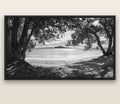 Auckland's Canvas, Pōhutukawa Symphony — black float frame canvas, 200 × 130 cm. New Zealand fine art landscape wall art by Stephen Milner.