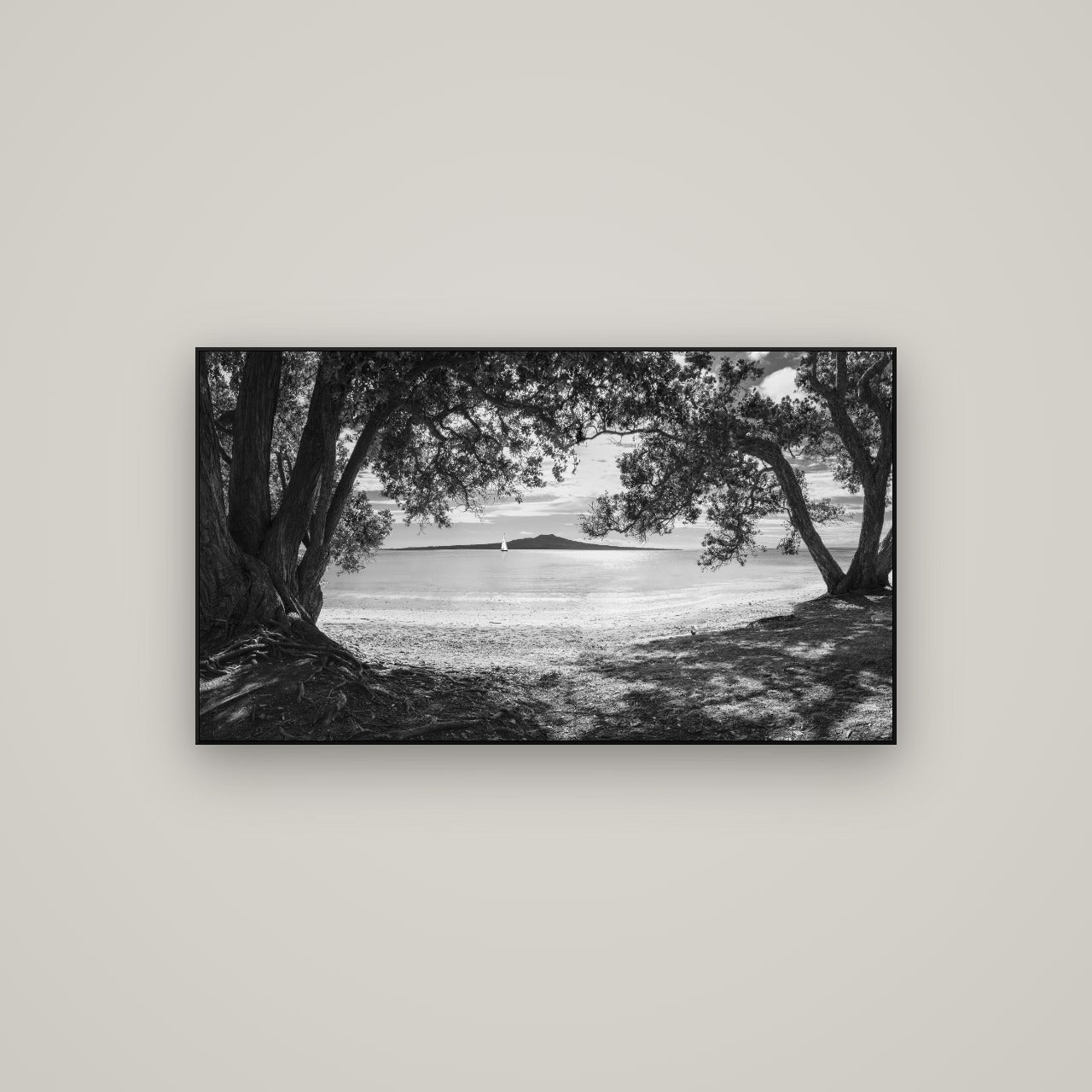 Auckland's Christmas Canvas, Pōhutukawa Symphony — ArtBox Black, 107×60 cm. New Zealand fine art wall art by Stephen Milner.