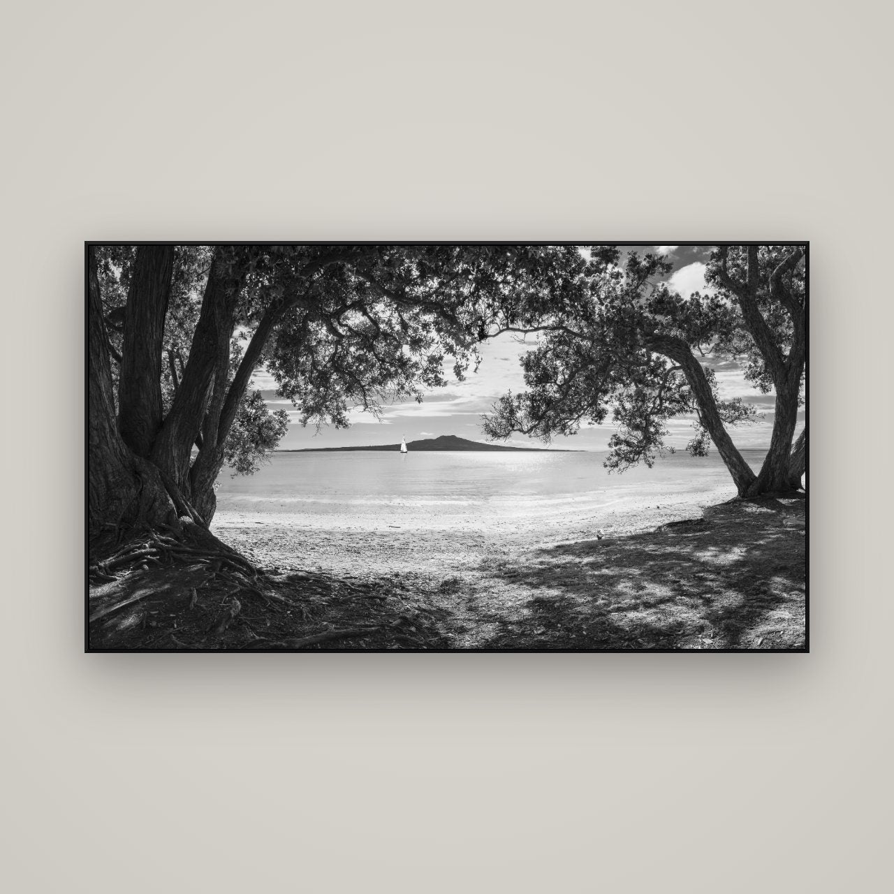 Auckland's Christmas Canvas, Pōhutukawa Symphony — ArtBox Black, 160×90 cm. New Zealand fine art wall art by Stephen Milner.