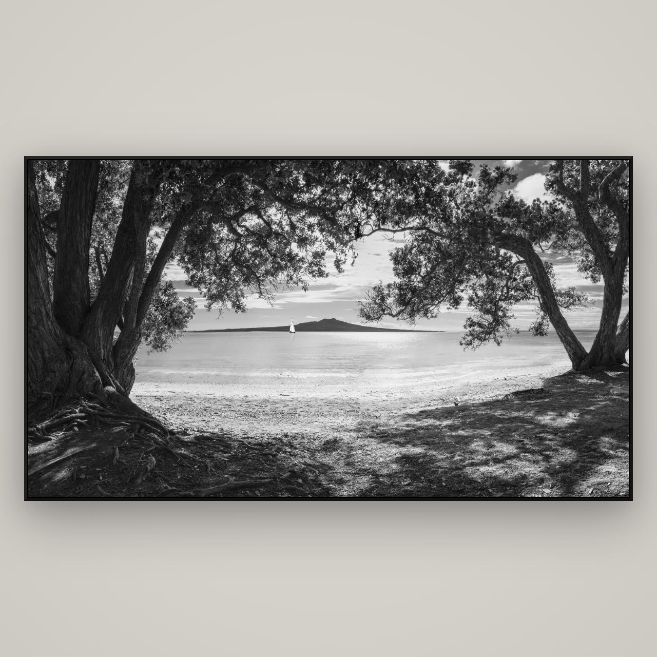Auckland's Christmas Canvas, Pōhutukawa Symphony — ArtBox Black, 196×110 cm. New Zealand fine art wall art by Stephen Milner.