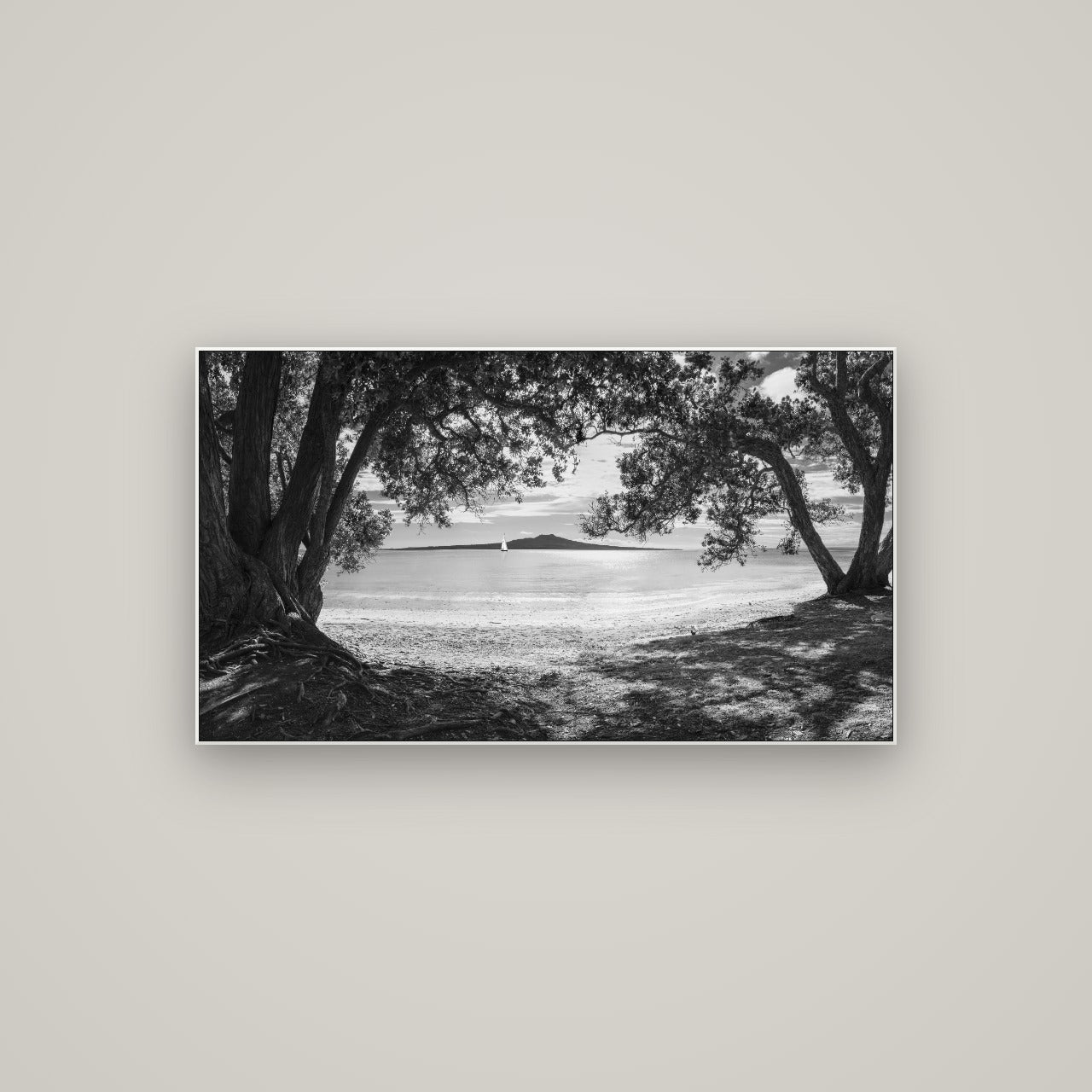 Auckland's Christmas Canvas, Pōhutukawa Symphony — ArtBox White, 107×60 cm. New Zealand fine art wall art by Stephen Milner.