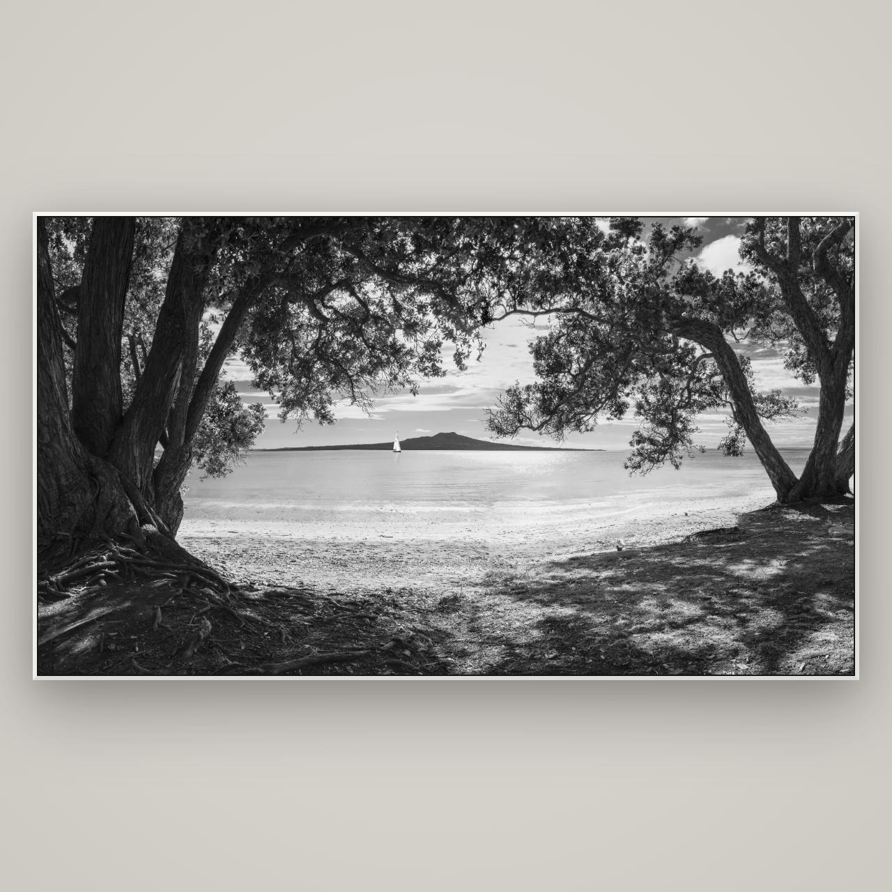 Auckland's Christmas Canvas, Pōhutukawa Symphony — ArtBox White, 196×110 cm. New Zealand fine art wall art by Stephen Milner.