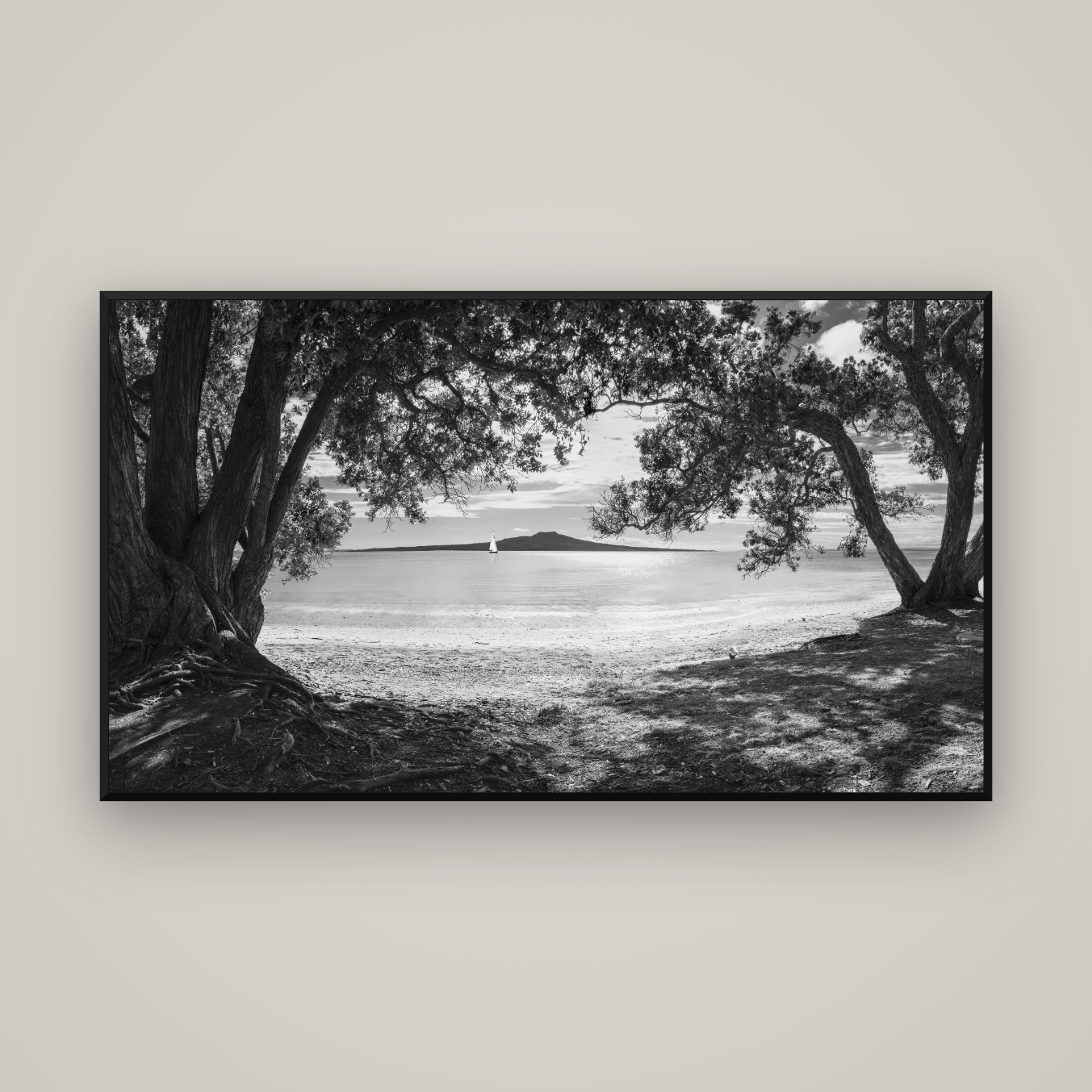 Auckland's Christmas Canvas, Pōhutukawa Symphony — Basel Black Matte, 160×90 cm. New Zealand fine art wall art by Stephen Milner.