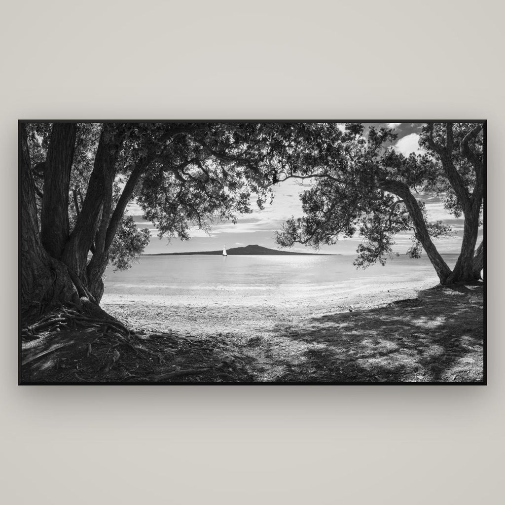 Auckland's Christmas Canvas, Pōhutukawa Symphony — Basel Black Matte, 196×110 cm. New Zealand fine art wall art by Stephen Milner.